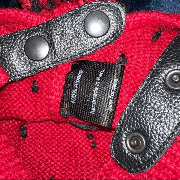 RACHEL COMEY Beanie Hat Deep Red & Black knit Cap Pom Pom Alpaca NWOT - Picture 6 of 7